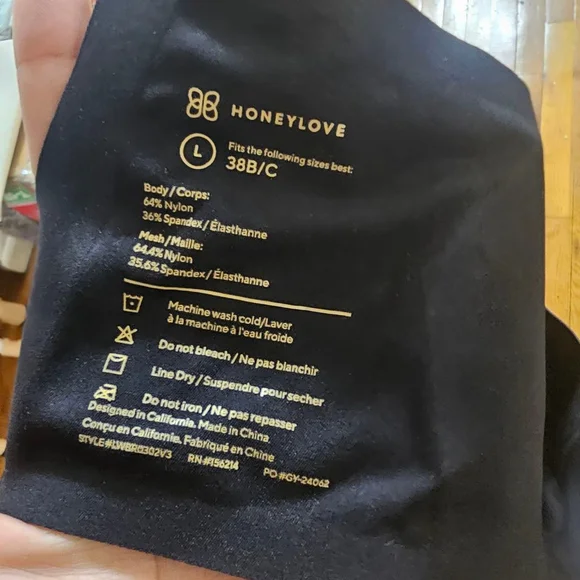 Honeylove Womens Wireless Bra Size L38B/C Black Ethical Sustainable - Picture 4 of 4